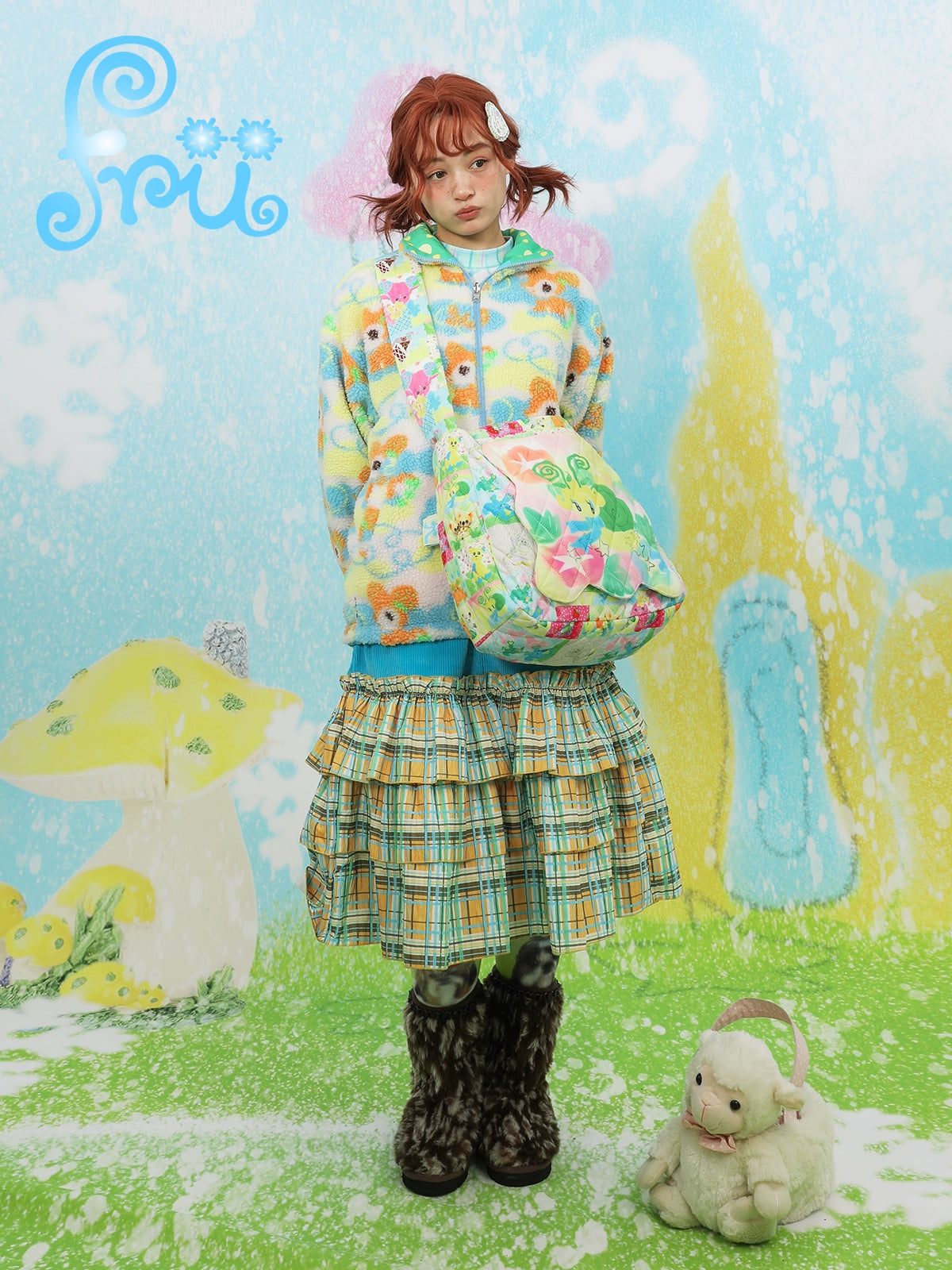 Cartoon Print Reversible Boa Colorful Jacket NA6578