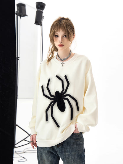 Spider Embroidery Round Neck Sweatshirt NA2960