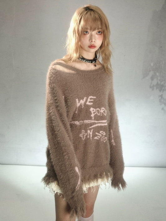 Graffiti Jacquard Oversize Pullover Knit Sweater NA6964