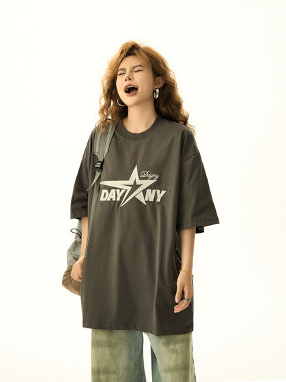 Star Embroidery Letters Short Sleeve T-shirt NA3169