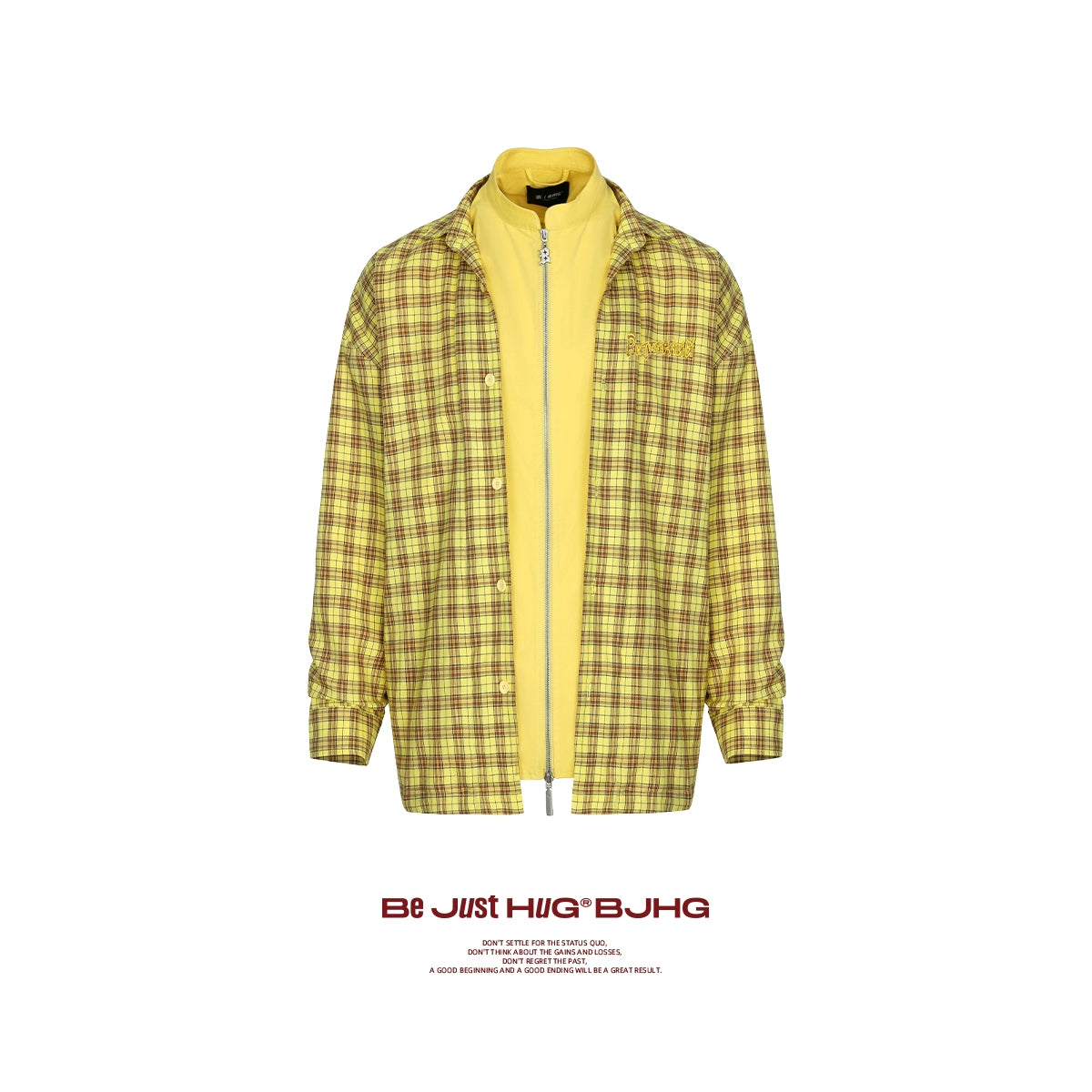 Plaid Fake Layered Long Sleeve Shirt Jacket NA6075