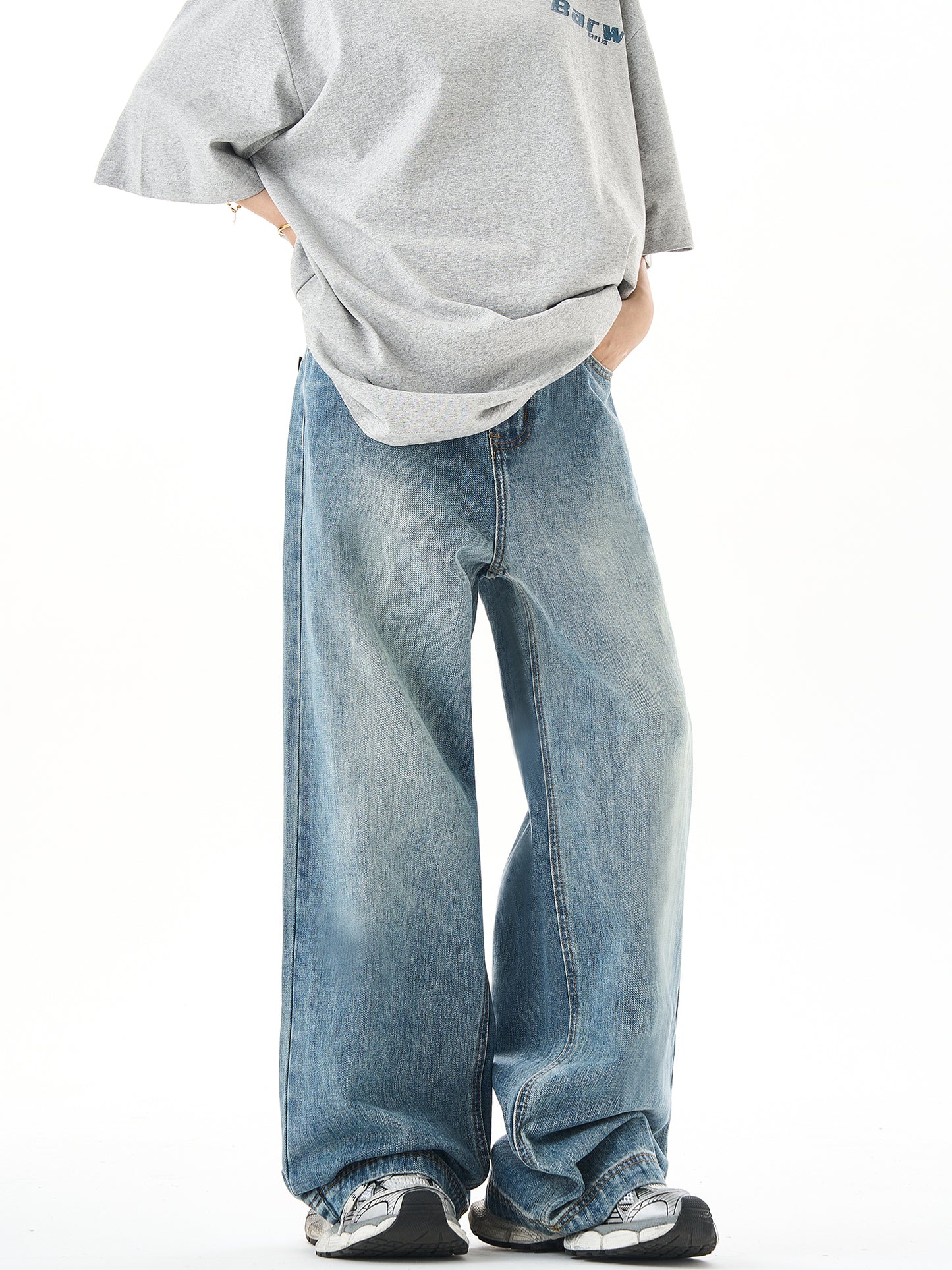 Washed Wide-Leg Straight Denim Jeans NA3053