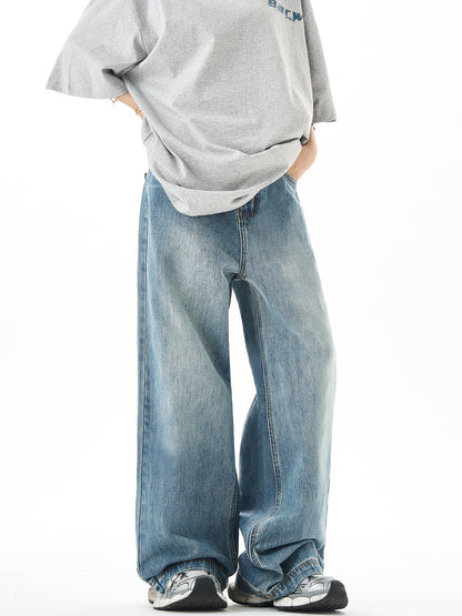 Washed Wide-Leg Straight Denim Jeans NA3053