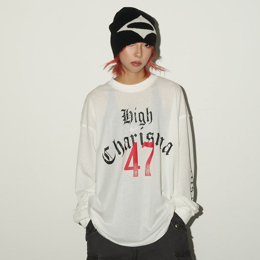 Gothic Print Damage Long Sleeve T-Shirt NA9141