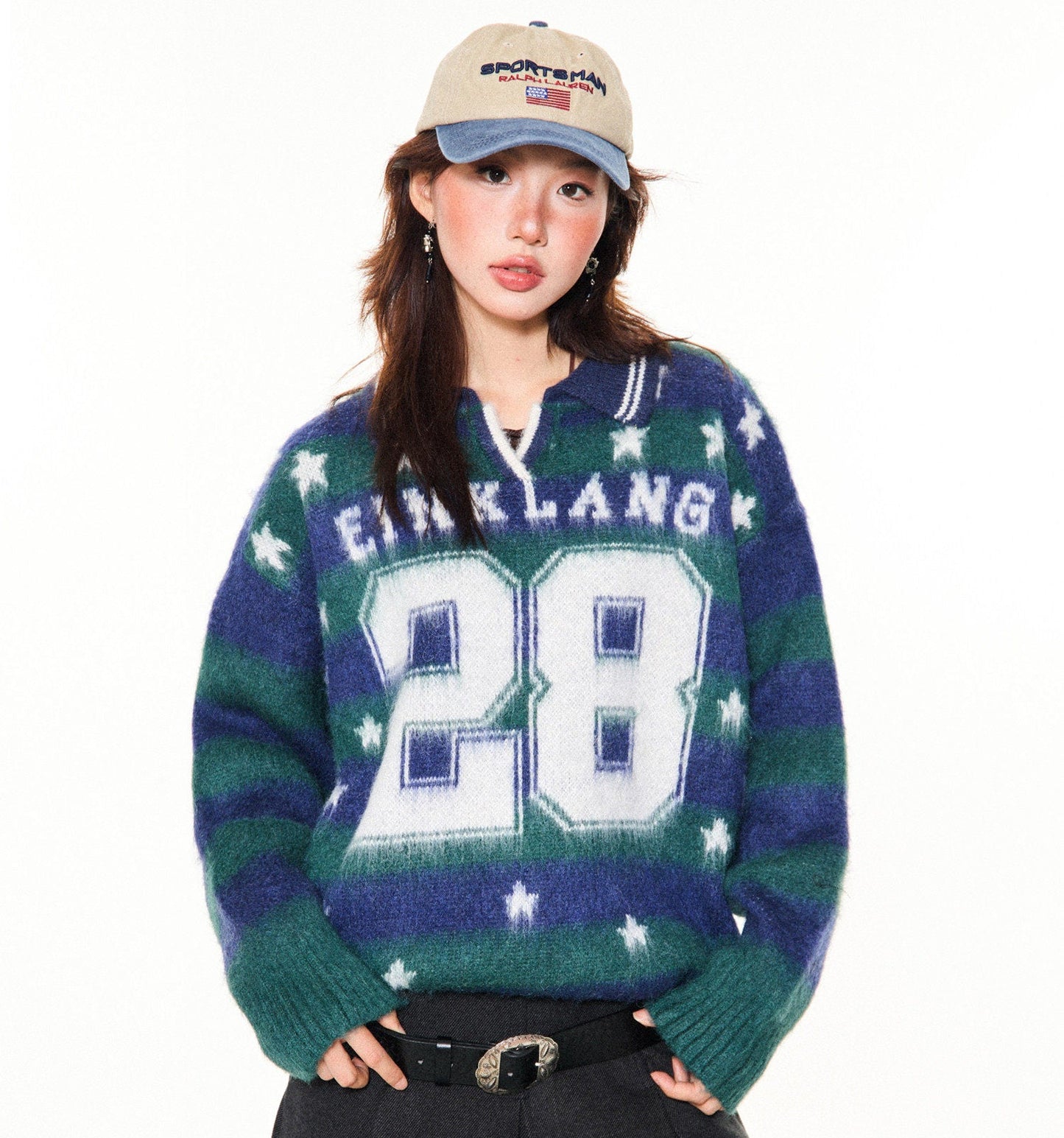 Star Pattern Number Knit Sweater NA9348
