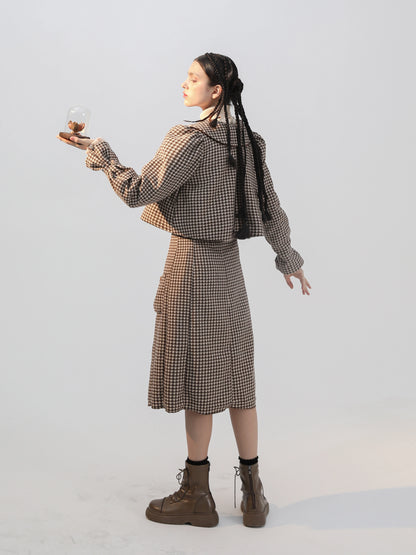 Plaid Wool Candy Sleeve Jacket & Half Skirt Setup NA5836