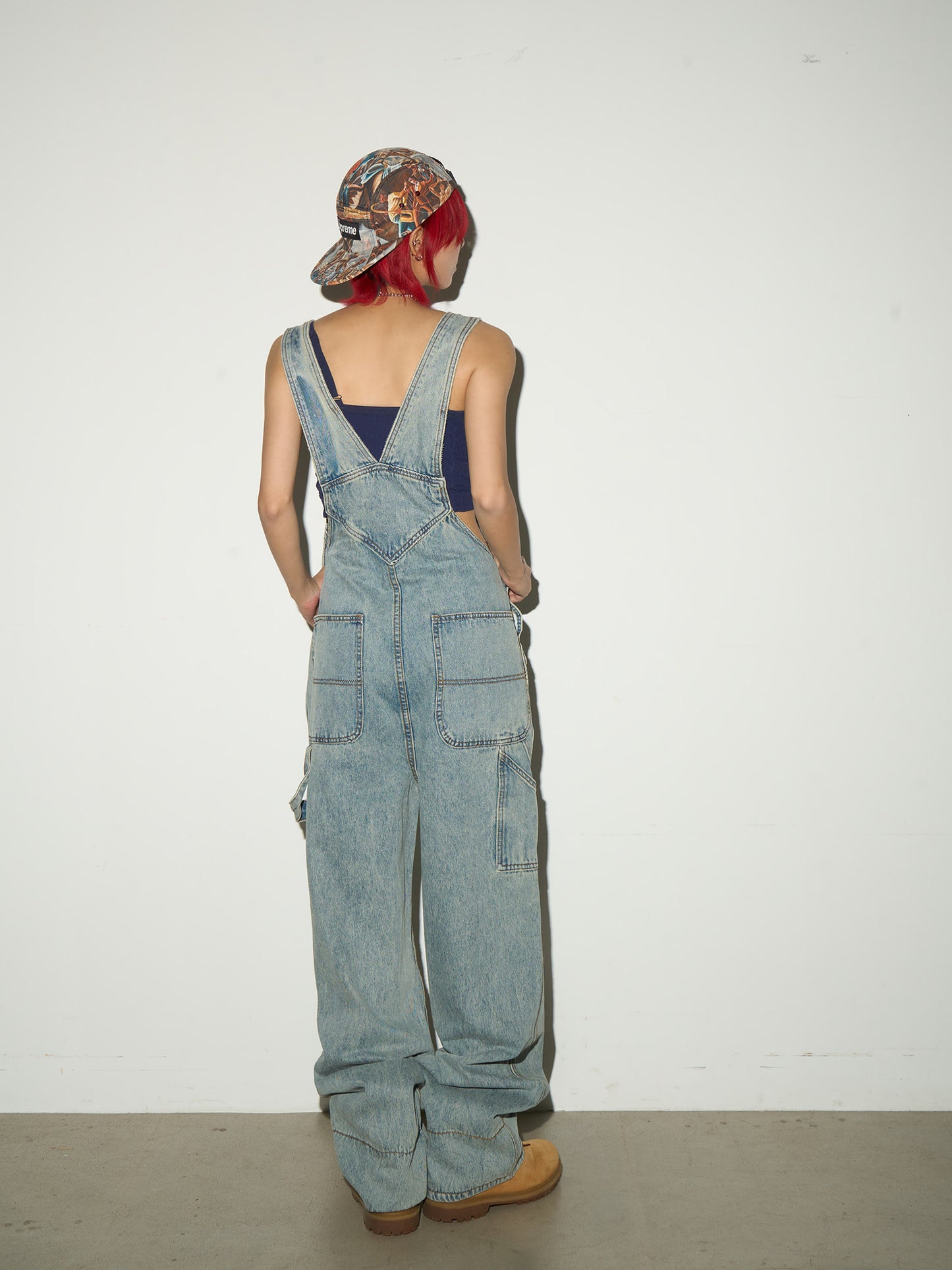 Washed Wide Leg Denim Overalls NA9079