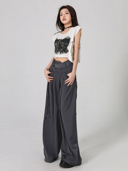 Tight Waist Wide-Leg Straight Trousers NA4516