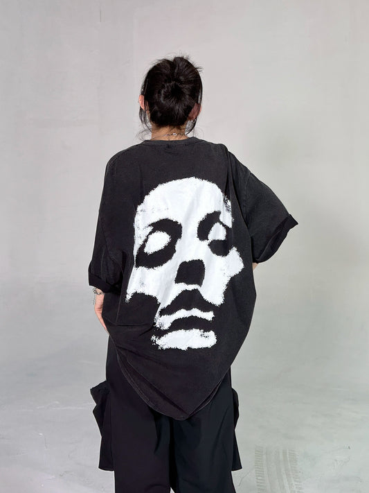 Washed Skull Shadow Portrait Print Short Sleeve T-Shirt NA2899