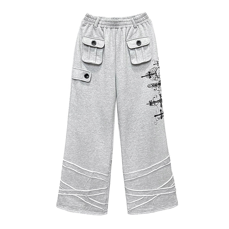 Graffiti Design Wide-Leg Sweatpants NA6612