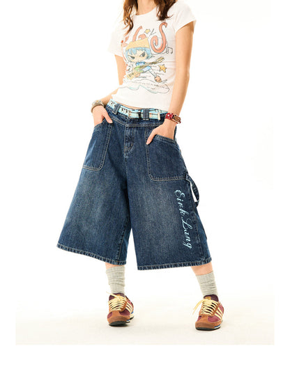 Wide-Leg Denim Shorts NA9392