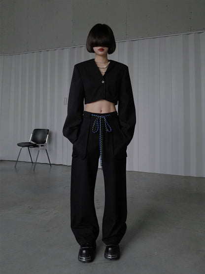 With Shoulder Padded Cropped Tailored Jacket NA4188