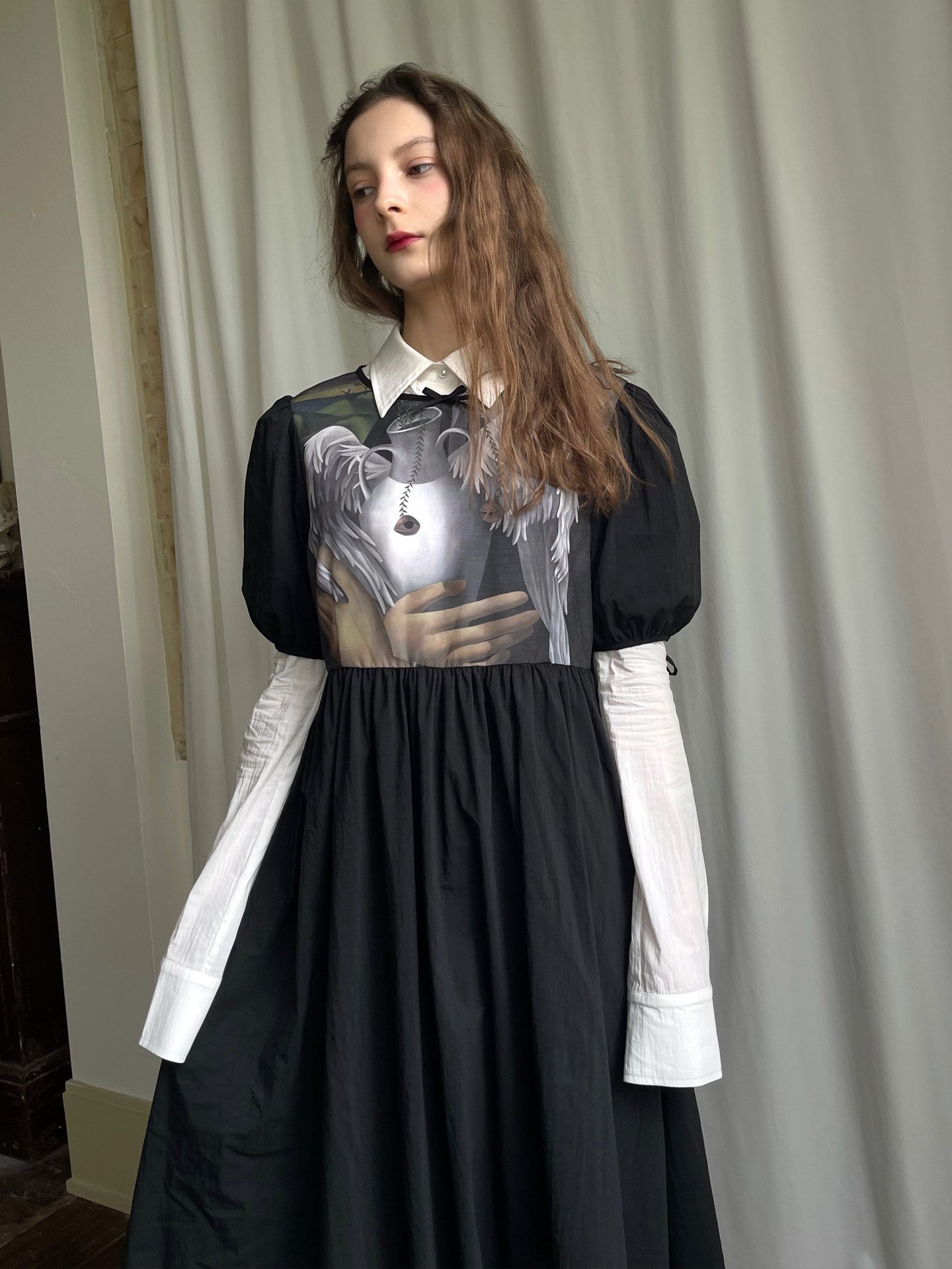 Detachable Wings Cross Ruffle Long Sleeve Shirt NA8258