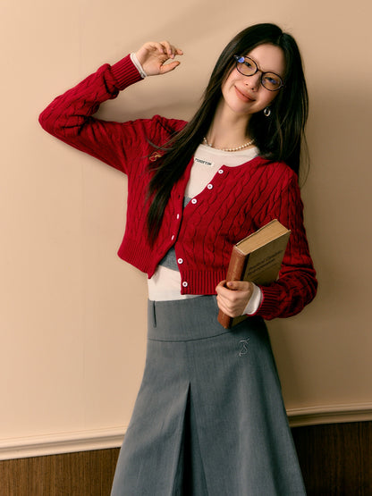 Cropped College Style Knit Cardigan NA5782