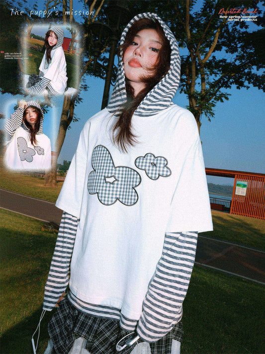 Flower Graphic Layered-Look Hoodie NA9407