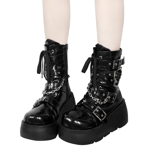 Cross Buckle Platform Short Boots NA8522
