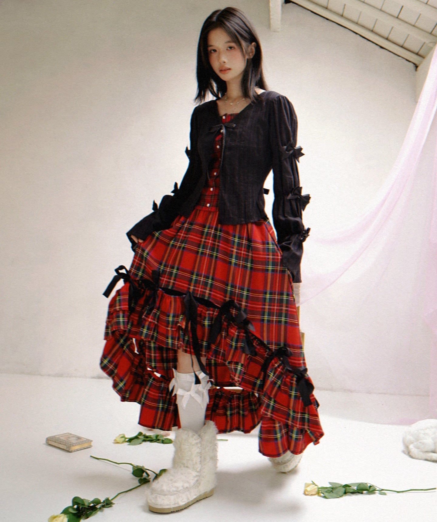 Irregular Bow Elastic Waist Long Skirt NA8310