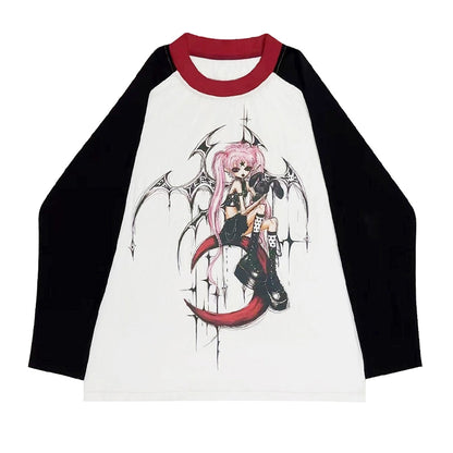 Cartoon Print Raglan Long Sleeve T-Shirt NA6635