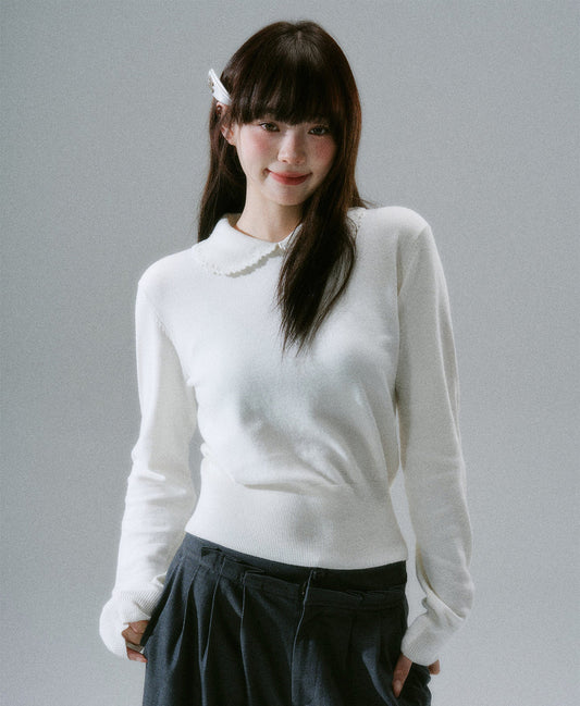 Handmade Crochet Crew Neck Slimming Polo Knit Sweater NA8785