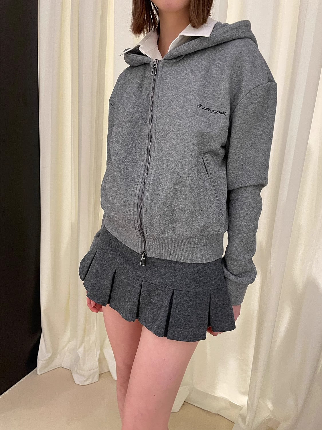 Zipper Hoodie Pleated Short Skirt NA5991