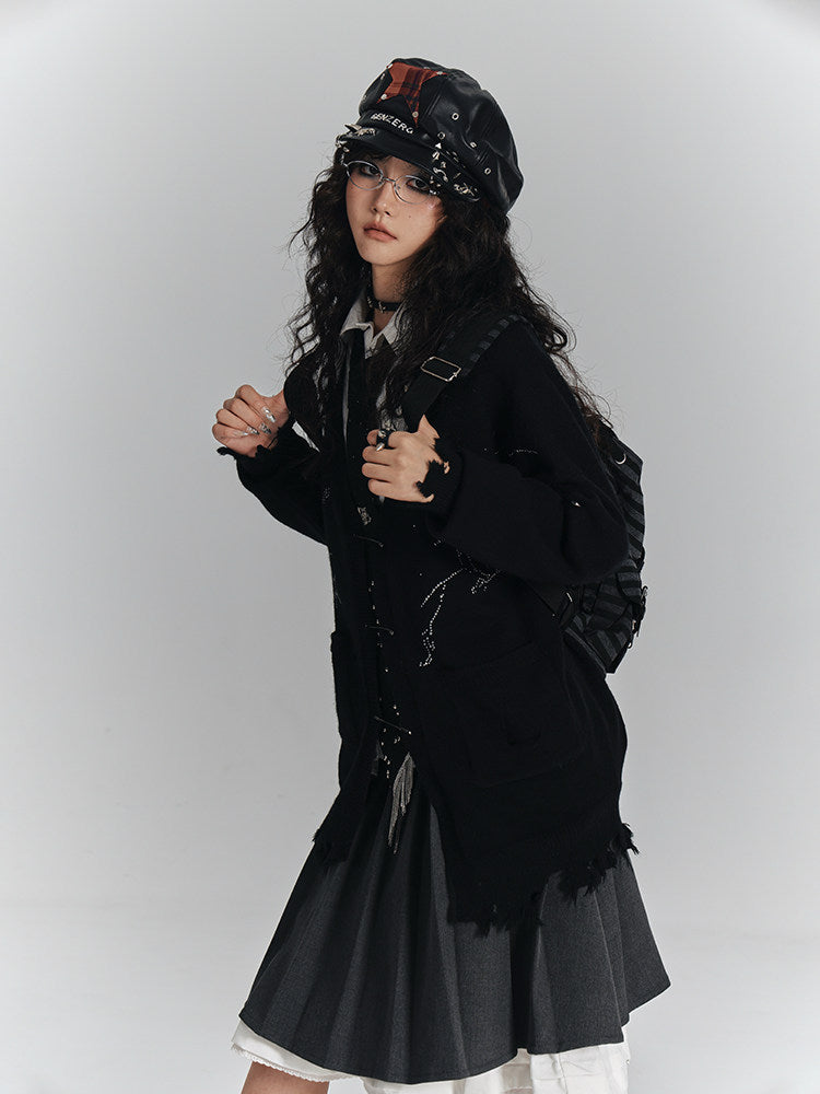 Safety Pin V-Neck Oversize Knit Cardigan NA8900