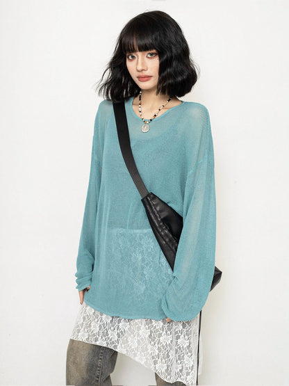 Oversize Sheer Long-Sleeve Knit Top NA2638