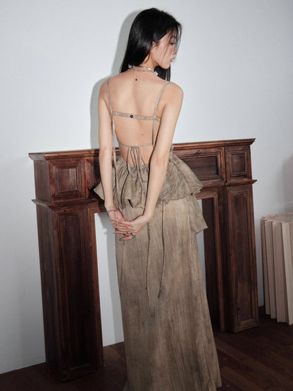 Pleated Lace Up Camisole & Skirt With Slits Setup NA5255