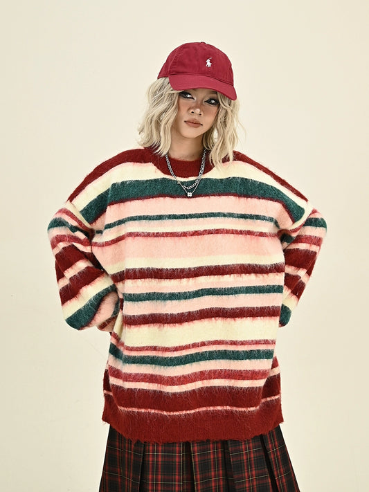 Stripe Oversize Crewneck Knit Sweater NA6388