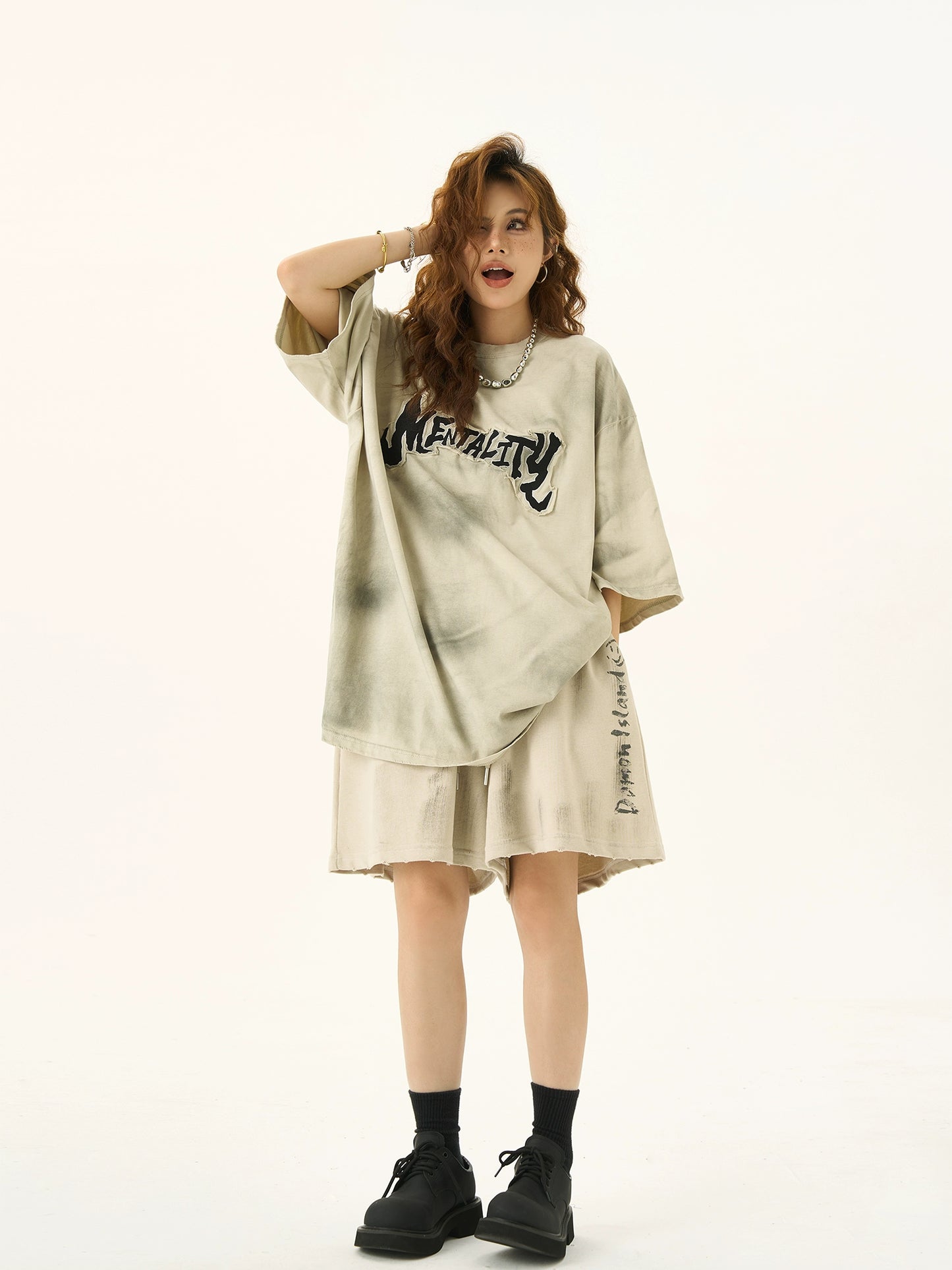 Oversize Patchwork Short Sleeve T-shirt NA3083