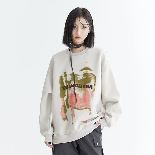 Oversize Print Round Neck Sweatshirt NA2728