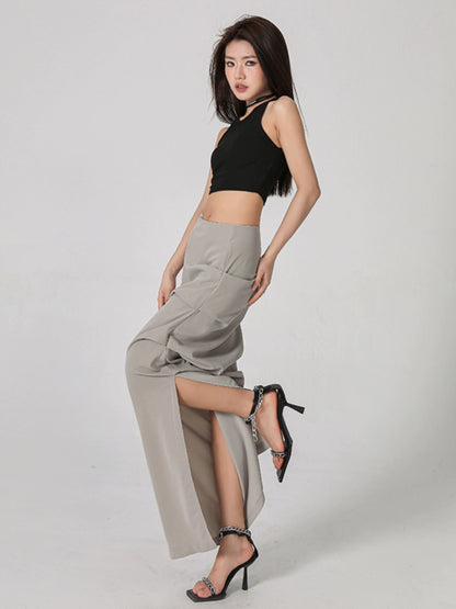 Low Waist Pleated Cross Long Skirt NA4564