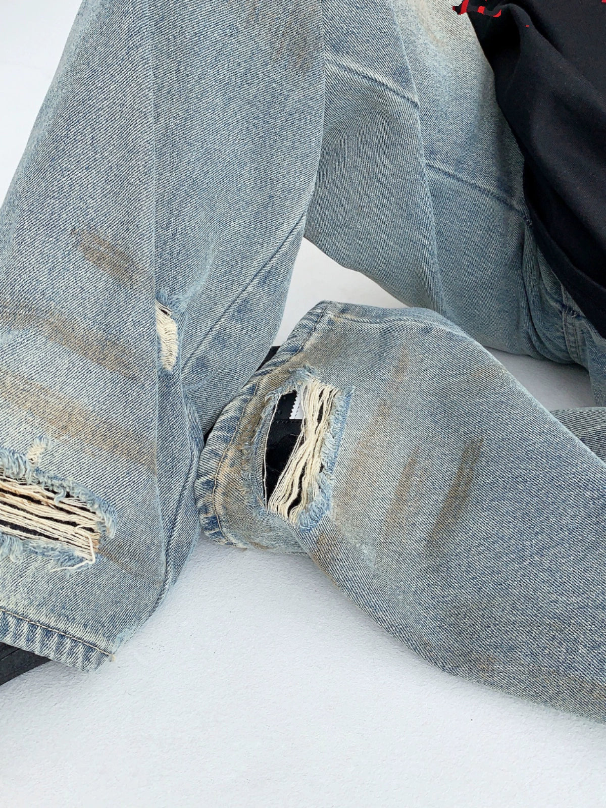 Washed Damage Wide Leg Straight Denim Jeans NA2865