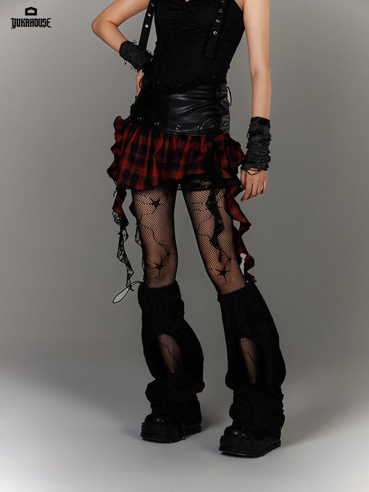 Plaid Ruffle Asymmetrical Short Skirt NA9231