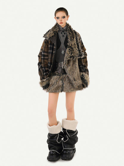 Reversible Fake Fur PU Leather Jacket & Skirt Setup NA8600