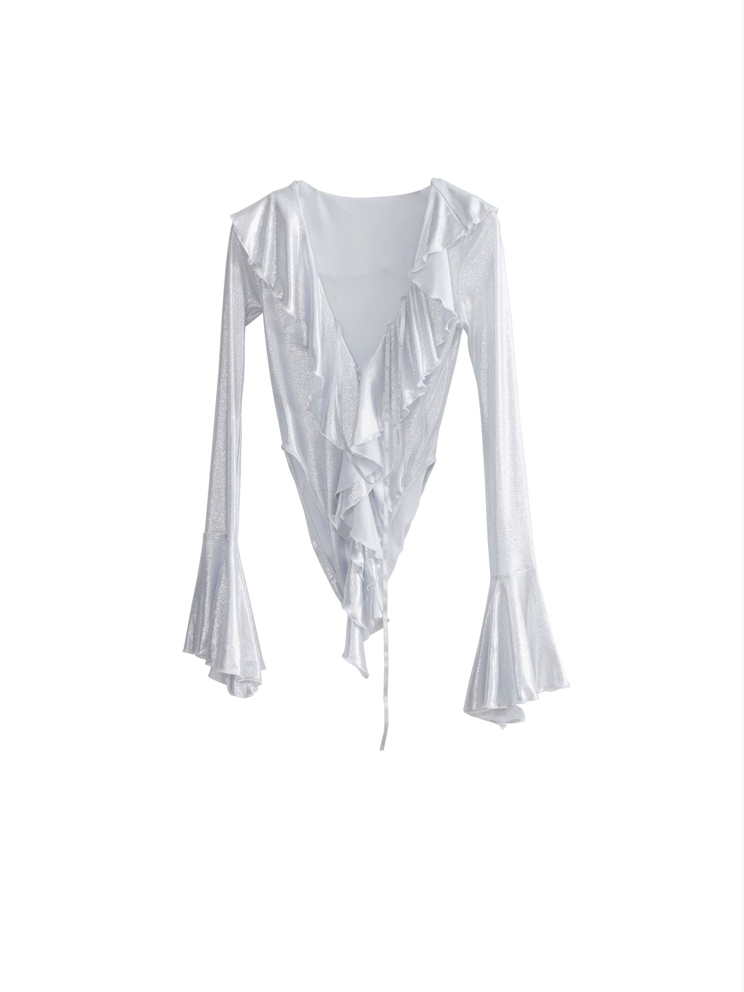 Metallic Silver Ruffle Large V-neck Shirt NA5140