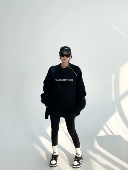 Side Zipper Design Oversize Heavyweight Sweatshirt NA2802