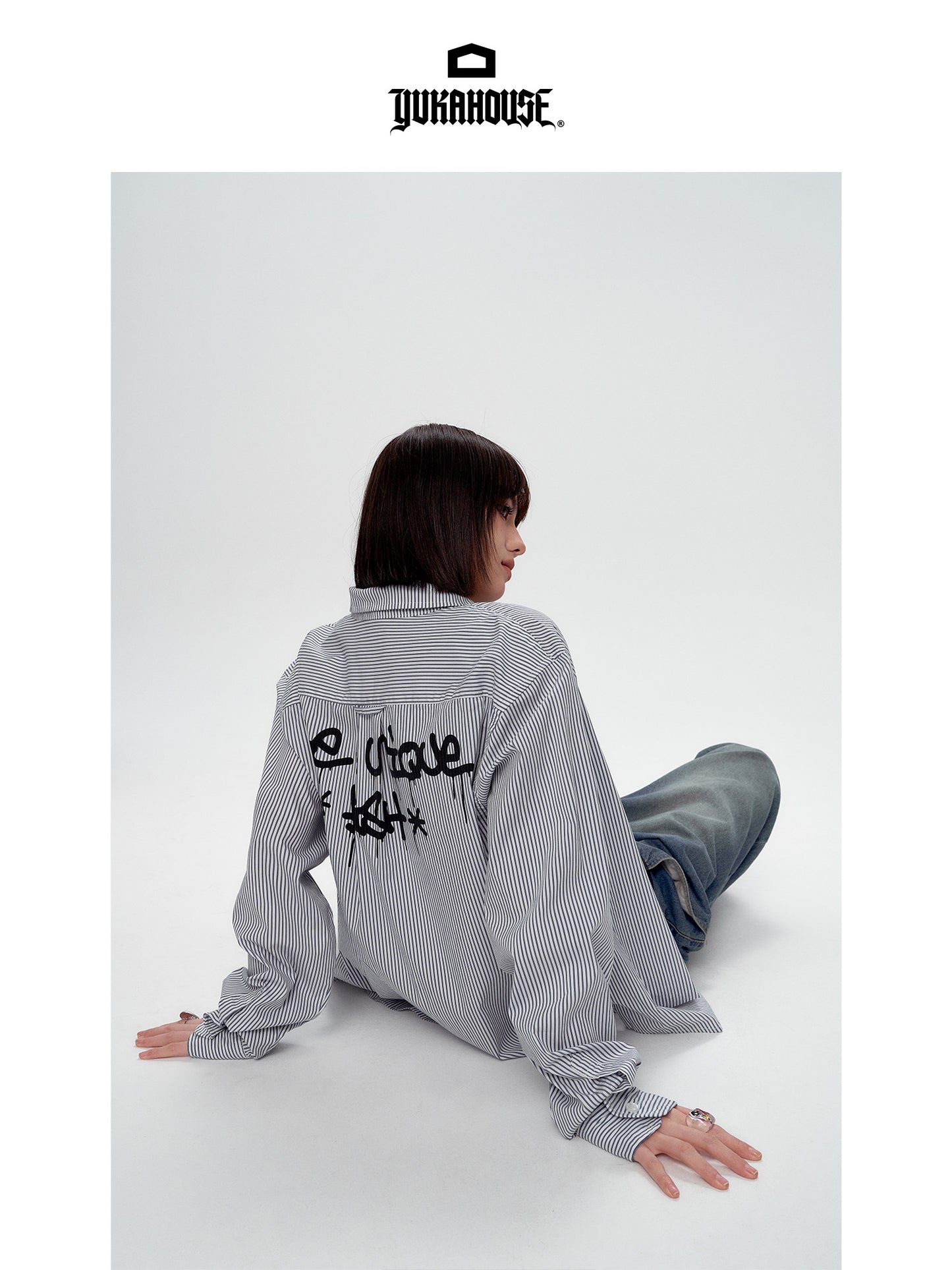 Blue White Stripe Oversize College Long Sleeve Shirt NA8879