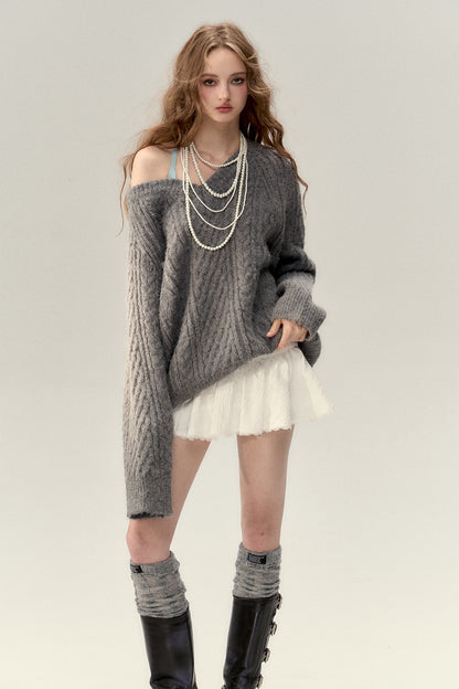 Twists Pattern Reversible V-neck Knit Cardigan NA4897