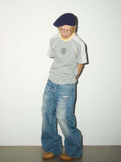 Washed Damage Fade Straight Denim Jeans NA9209