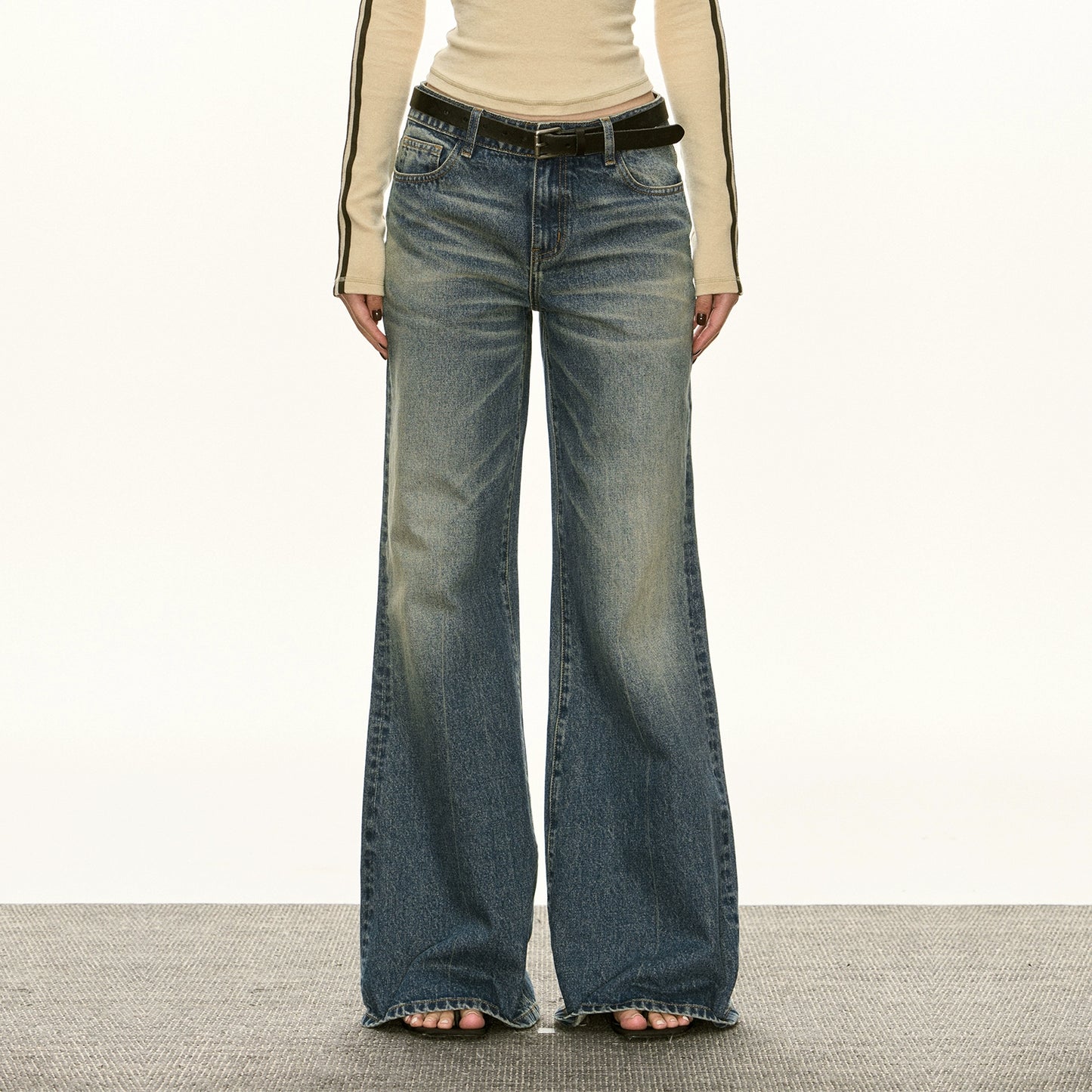 Washed Wide Leg Straight Long Denim Jeans NA5291