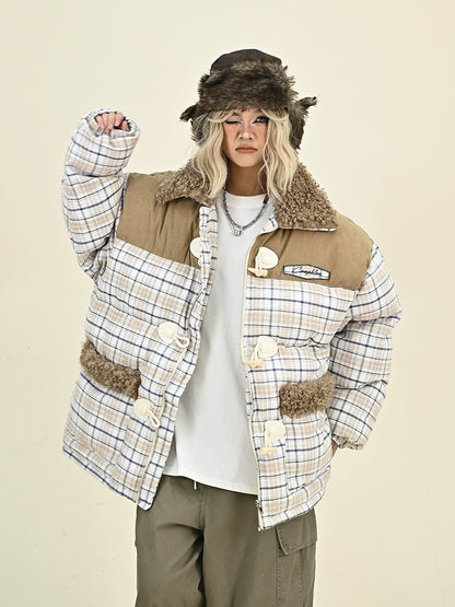 Plaid Patchwork Puffer Jacket NA6383