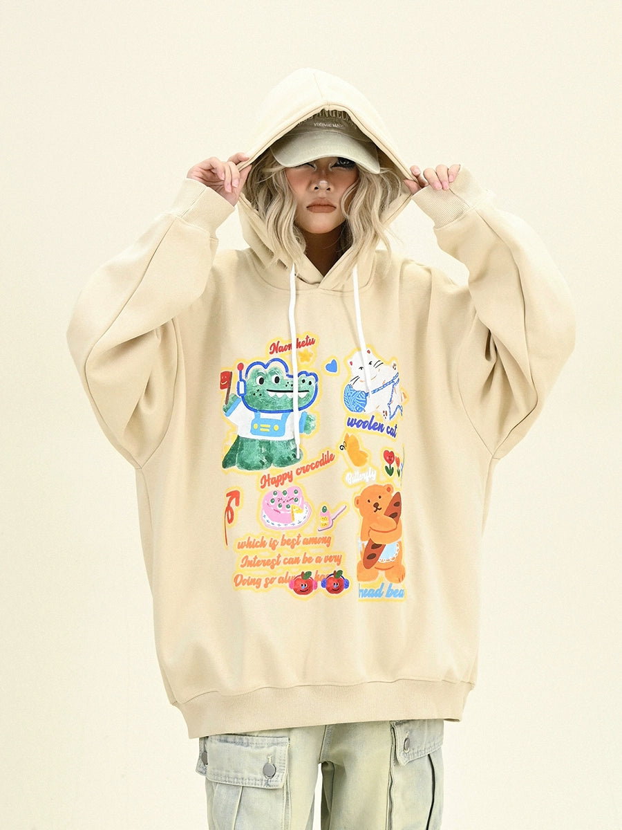 Oversize Fleece Cartoon Hoodie NA6285