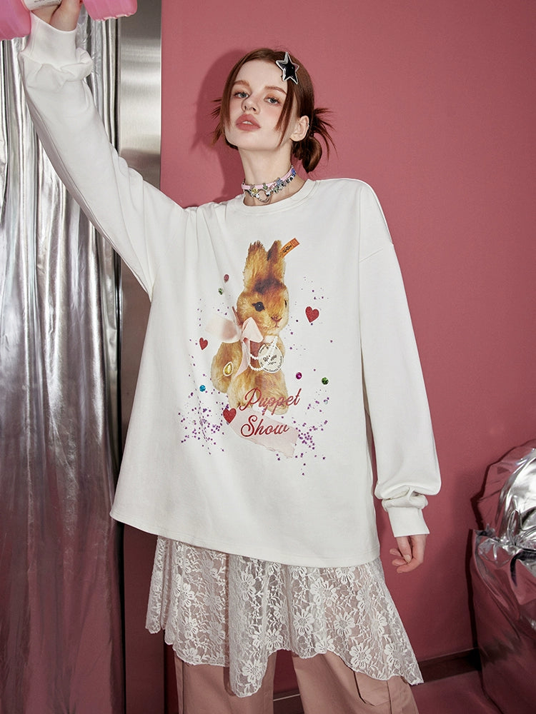 Oversize Rabbit Print Sweatshirt NA3194