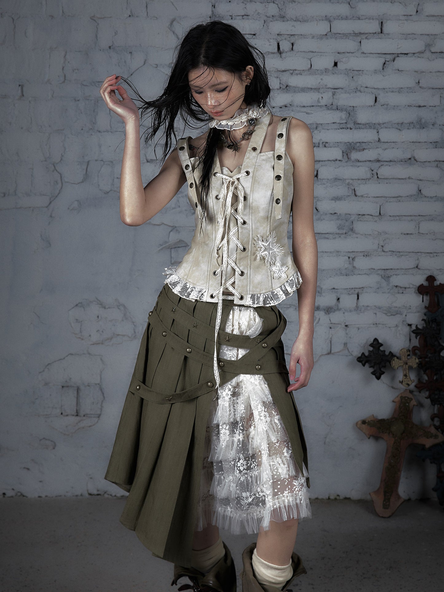 Lace-Up PU Leather Tank Top NA8966