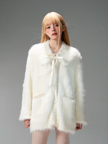 Loose Thick Fur Knit Jacket With Jewels NA5817