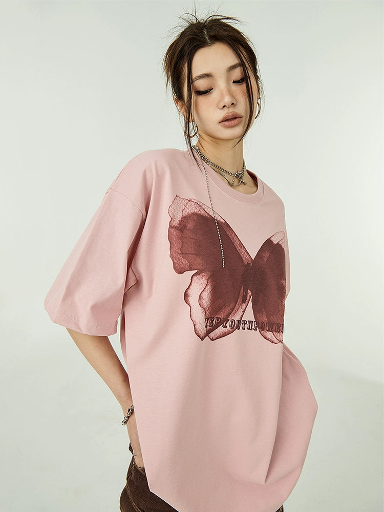 Butterfly Print Oversize Short Sleeve T-Shirt NA2649