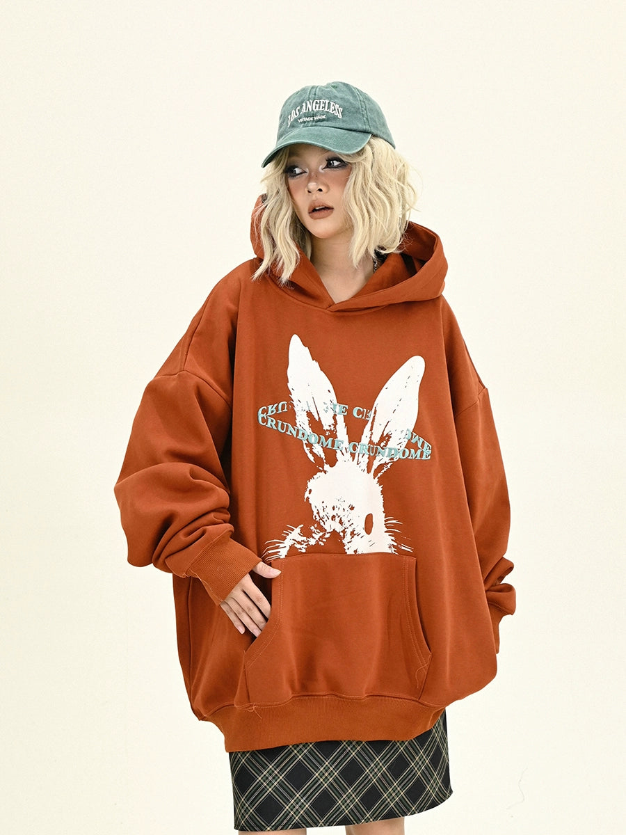 Fleece Rabbit Print Hoodeie NA6290