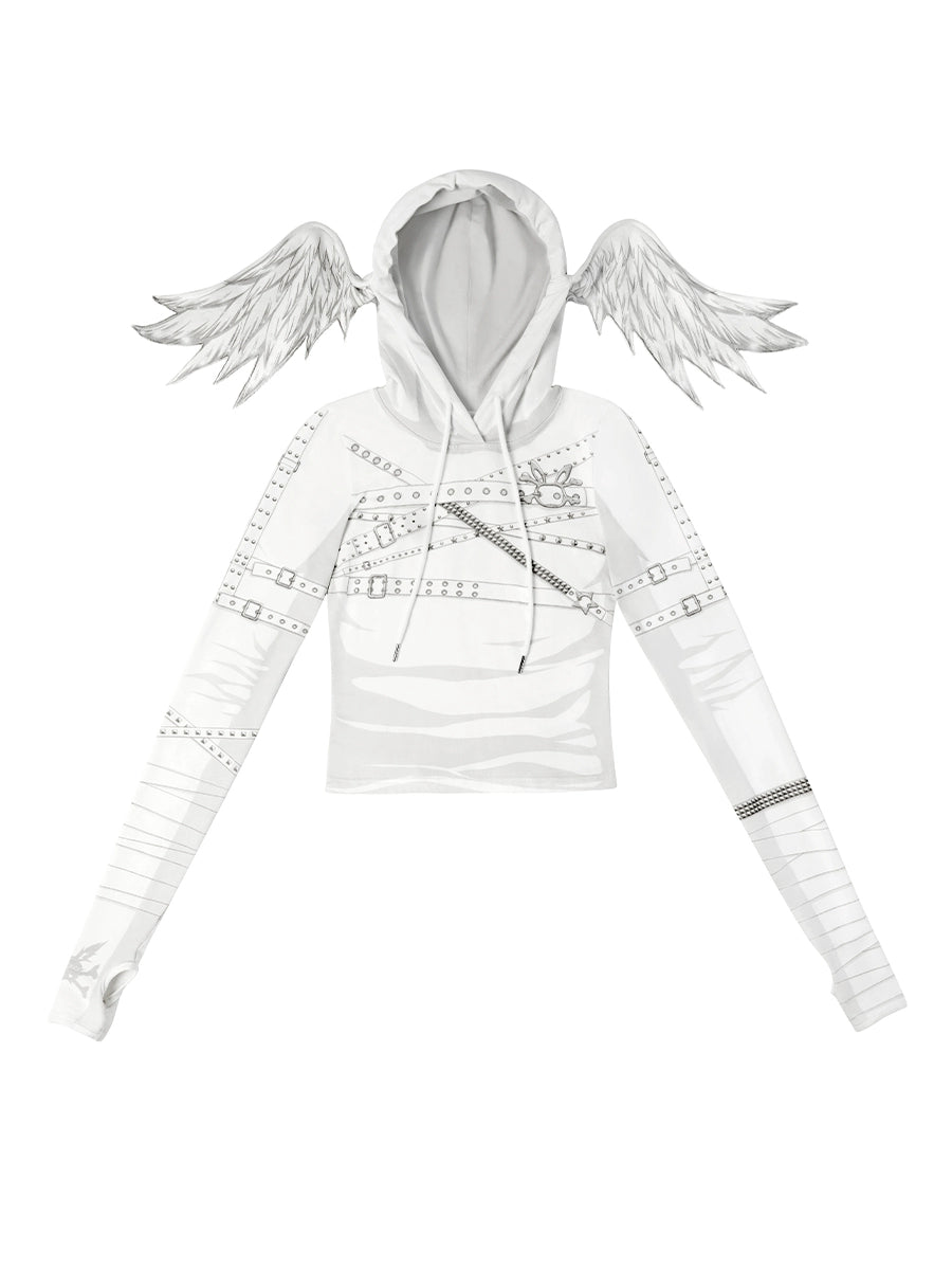 Angel Wing Hooded Long Sleeve T-shirt NA6673