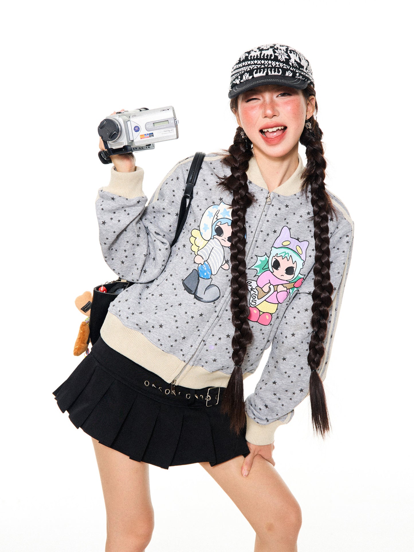 Star Print Stand Neck Zip-Up Jacket NA9411