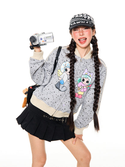 Star Print Stand Neck Zip-Up Jacket NA9411